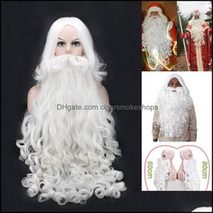 Kerstdecoraties feestelijke feestbenodigdheden Home Garden Gift Santa Claus Pruik en Baard Synthetisch haar Korte cosplay Pruiken voor mannen Wit Ha