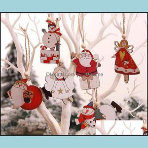 Décorations de Noël Festive Party Fournitures Accueil Jardin Angle d'arbre Angle Santa Snowman En bois Pendants en bois Ornements Noël Bricolage Bois Crafts Kids Cadeau