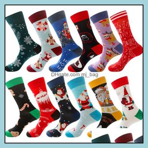 Décorations de Noël Festive Party Supplies Maison Jardin Chaussettes Coton Drôle Hommes Chaussettes Graphiques-Père Noël Elk Bonhomme De Neige Ca Dhrl0