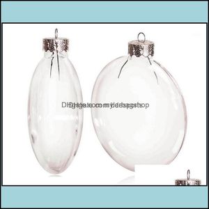 Décorations de Noël Fournitures de fête de fête Home Garden DIY Paintable Clear Décoration 80mm Ornement de disque de verre avec capuchon en argent Drop Delive