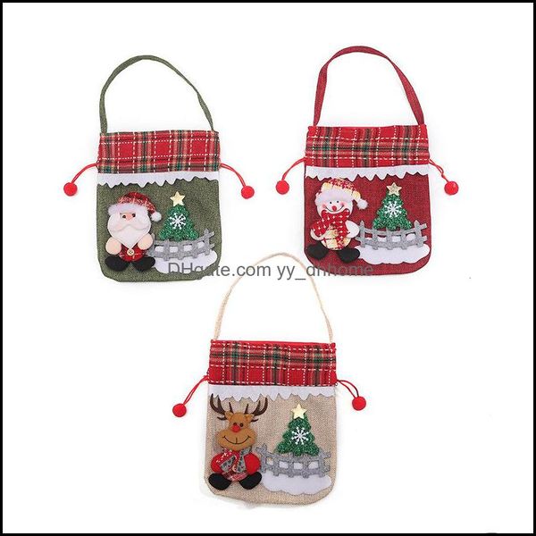 Décorations De Noël Fournitures De Fête De Fête Maison Jardin Dstring Bonbons Cadeau Goodie Sacs Avec Poignées Bonhomme De Neige Renne Santa Sacs Pour Enfants