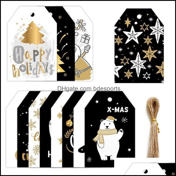 Décorations de Noël Fournitures de fête festives Jardin de la maison 48pcs Joyeux étiquettes en papier kraft DIY Étiquettes d'emballage cadeau faites à la main Étiquette volante du Père Noël O