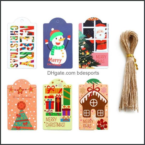 Décorations De Noël Fournitures De Fête Festive Maison Jardin 48 Pcs Joyeux Kraft Étiquettes En Papier Diy À La Main Étiquettes D'emballage Cadeau Salutation Père Noël H