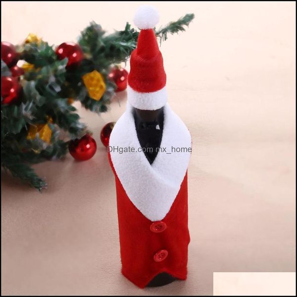 Décorations de Noël Festive Party Supplies Home Garden Wholesale - Bottle Set Santa Claus Button décor Er Cap Vêtements Cuisine Decora
