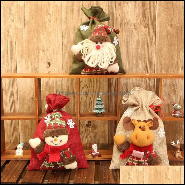 Decoraciones navideñas Suministros festivos para fiestas Hogar Jardín Bolsa de dulces Bolsas de regalo de Navidad lindas Tela cepillada Dstring Ha Dqd