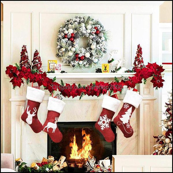 Decoraciones navideñas Suministros festivos para fiestas Hogar Jardín Ups 46Cm Medias colgantes Calcetines Navidad Rústico Personalizado Stocki Dhg3B