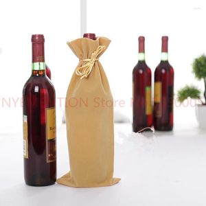 Décorations de Noël Sacs d'emballage de bouteilles de vin en flanelle 15x35cm Porte-velours Fil d'or Porte-cordon Pochettes cadeaux Fête Présent 20PCS
