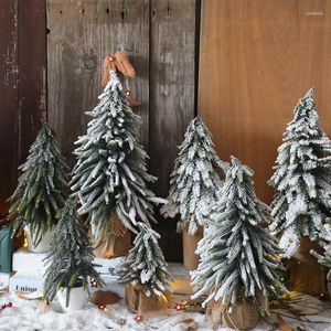 Kerstdecoraties Flocking Linnen Spray Snow Cedar Desktop Mini Small Tree Teller Raam decoratie