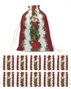 Decoraciones navideñas, bolsas de regalo con forma de campana y flores, bolsa con cordón, bolsa para aperitivos y dulces, almacenamiento de embalaje