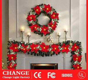 Décorations de Noël Fleurs Poinsettia Guirlandes lumineuses LED Lumières colorées Couronnes DIY Arbre