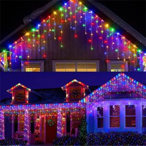 Décorations de Noël pour la maison extérieure LED rideau glaçon chaîne lumière rue guirlande sur la maison hiver 220V 5m Droop 0.4-0.6m