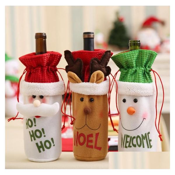 Decoraciones navideñas para el hogar Botella de vino de Papá Noel Er Muñeco de nieve Medias Titulares de regalo Navidad Navidad Decoración Feliz año Entrega de gota Dheib