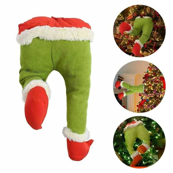 Décorations de Noël pour la maison Voleur Stole Grinch Peluche Jambe Arbre Jouets Ornements Navidad Décor Cadeau De Noël Année 211105