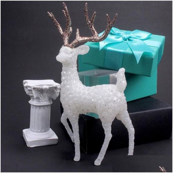 Decoraciones navideñas Bosque Elk Crystal Deer White Flash Cake Postre Mesa Decoración Feliz para el hogar 2022 Niños Naviidad Giftschristmas Ot0Av