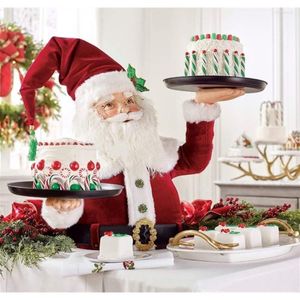 Decoraciones navideñas, plato de fruta, estante para aperitivos, bandeja de muñeco de nieve y Papá Noel, exhibición de pasteles, estatua de resina para fiestas navideñas