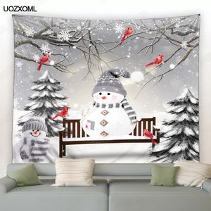 Decoraciones navideñas Divertido muñeco de nieve Tapiz Pájaros rojos Árbol de cedro Bosque Paisaje de invierno Año Navidad Hogar Sala de estar Decoración Colgante de pared 231030