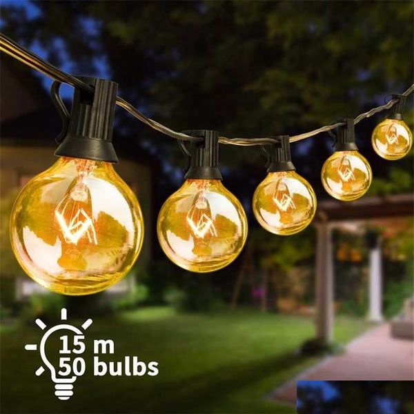 Decoraciones navideñas G40 Luces de cadena al aire libre Globo Patio Luz LED Colgante conectable para patio trasero Porche Balcón Decoración de fiesta 212 Dhwkv