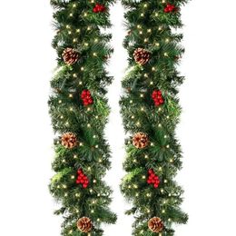 Guirlandes de décorations de Noël avec pommes de pin, baies rouges, couronnes artificielles pour la maison, arbre de Noël, escaliers, porte, décoration de l'année 231204