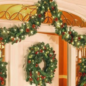 Decoraciones navideñas Guirnaldas Guirnaldas con piñas Bayas rojas Fiesta de Navidad Chimeneas Escaleras Puerta de entrada 2024 Año Decoración 231120