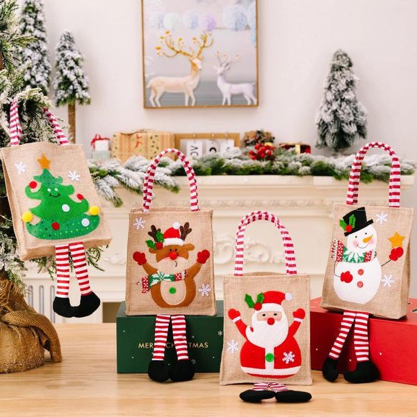 Decoraciones navideñas Bolsa de regalo Caramelo Arpillera Decoración Papá Noel Muñeco de nieve Bolsas de regalo navideñas
