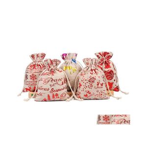 Décorations De Noël Sac Cadeau Dessin Animé Père Noël Bonbons Bonhomme De Neige Arbre De Noël Imprimer Toile Dstring Sack Sacs Articles De Fête Drop Delive Dhpxf