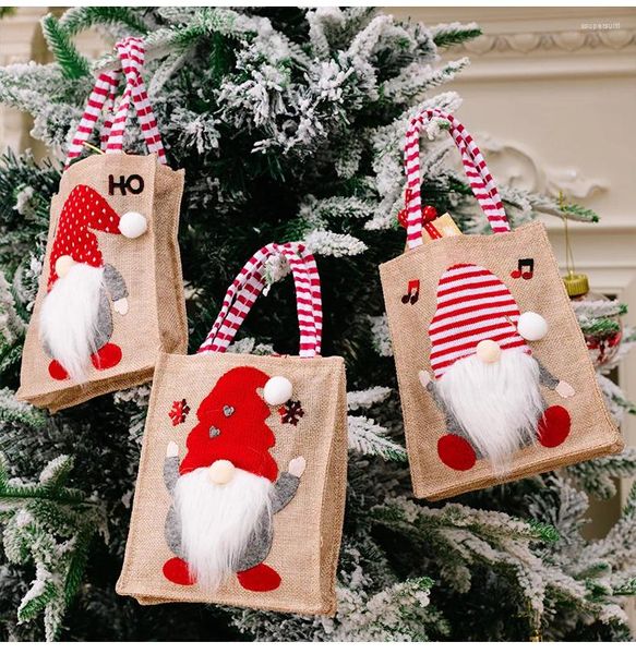 Décorations de Noël Sac cadeau sans visage vieil homme Imitation sac à main boîte de mariage lin grossier pour enfant décoration de fête d'arbre
