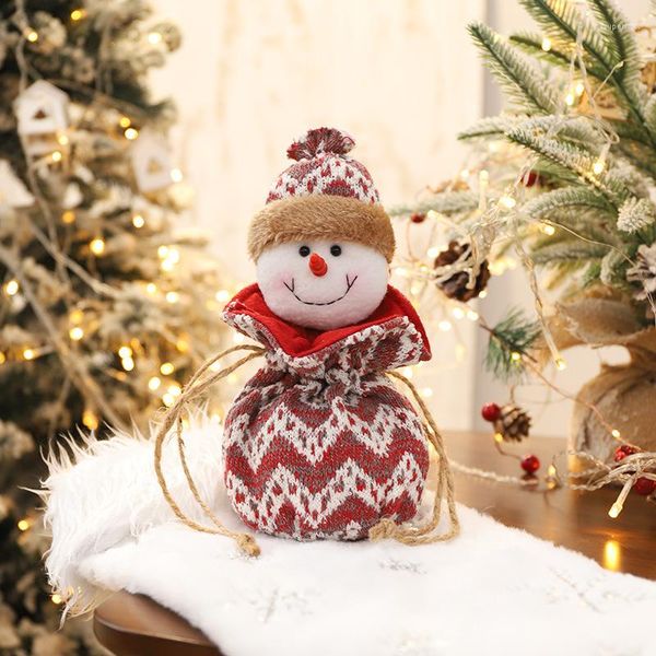 Décorations de Noël sac cadeau vieil homme tricoté flocon de neige pomme bonbons paix fruits emballage petits cadeaux