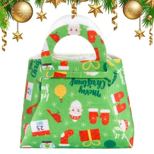 Bolsa de regalo con decoraciones navideñas, golosinas con asas, bolsa de tela de fieltro portátil para dulces, recuerdo de fiesta para niños, vacaciones