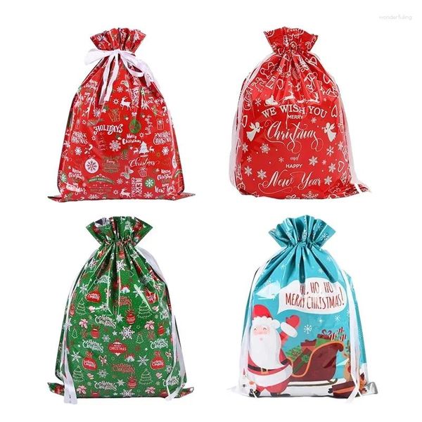 Decoraciones navideñas Bolsas de regalo 5 piezas Bolsas de sacos de envoltura de papel de aluminio con cordón de pie Bolsas para regalos de Navidad Suministros de decoración para regalos de fiesta