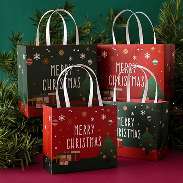 Sacages cadeaux décorations de Noël sac en papier Santa avec poignée joyeuse Noël pour enfants fête favorable sachet cadeaux paquet de paquets