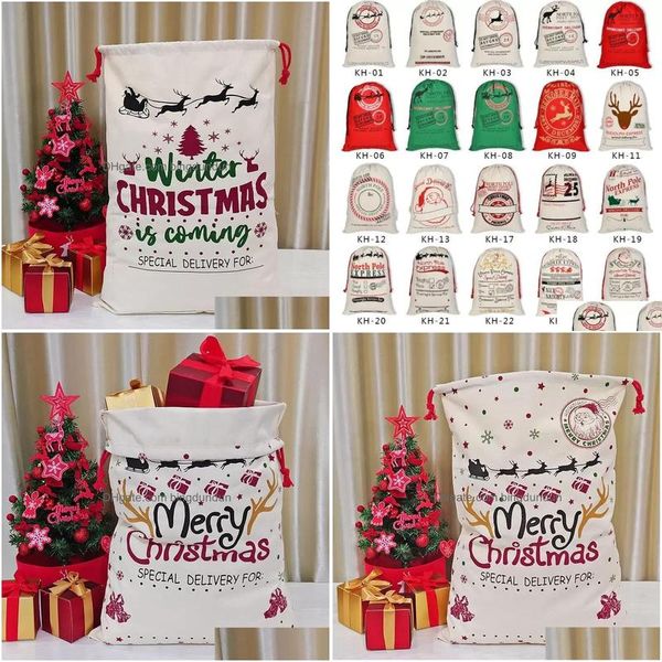 Decoraciones de Navidad bolsas de regalo santa santa 50x70cm lienzo de bolsa dtring grande
