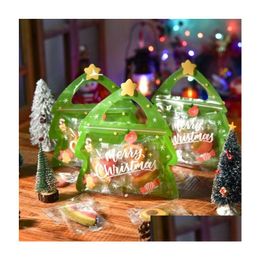 Kerstdecoraties Geschenktassen met handgrepen Plastic Stand Up Zipper Pouch Uniek Merry Candy Bag Clear voorruit voor vakantie Drop DHVSR