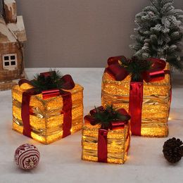 Boîte-cadeau de décorations de noël en tissu à paillettes, boîte-cadeau de noël en trois pièces, articles empilables, fournitures de décoration de scène Festive