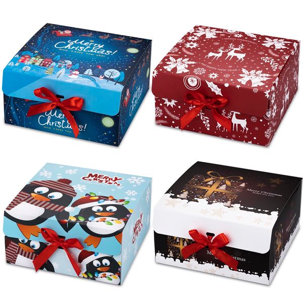 Decoraciones navideñas Cajas de regalo con tapas Cajas y patrón temático de cinta roja Pequeño para regalos Regalos Fácil montaje Entrega de gota Ottdf