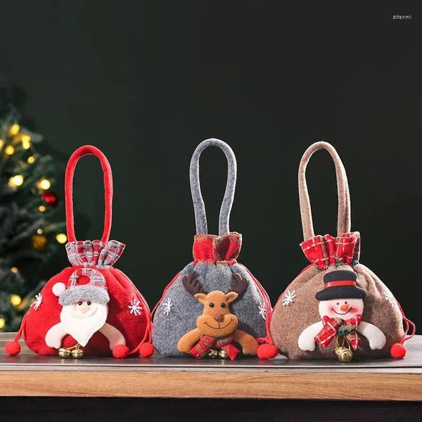 Decoraciones navideñas bolso de muñeca de regalo lindo peludo peludo bolsas de dulces para caramelo empaquetado muñeco de nieve accesorios para niños