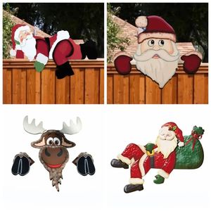 Décorations de Noël Cadeau Intérieur Extérieur Festival Faveurs PVC Cour Ornements Dessin Animé Renne Clôture De Noël Décoration Santa Clause Peeker 231117