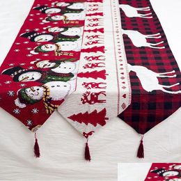 Décorations de Noël cadeau lin Elk bonhomme de neige chemin de table joyeux décor pour la maison ornements de Noël années Navidad 231018 livraison directe Gar Dhu4Z