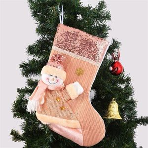 Décorations de Noël Cadeau Rose Or Chaussettes Roses Enfants Favorisent Père Noël Noël Elk Bonhomme de Neige Sac Arbre Décor Enfants Cadeau GCB16374