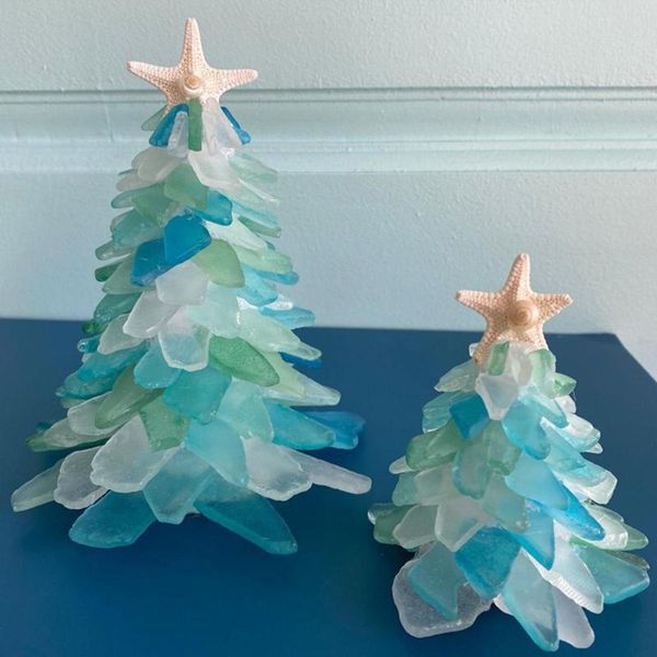 Decoraciones navideñas Regalo Escultura Decoración Con estrella de mar Concha Adorno artesanal Hermosa Resina única creativa 15 / 20CM Sin pegamento Mini árbol