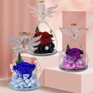 Kerstversiering Geschenken voor Vrouwen Bewaard Rose In Angel Glass Cover Bruiloft Eeuwige Bloemen Valentijnsdag Forever Love 230919