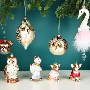 Décorations de noël ornements en verre décorations d'arbre de noël accessoires pour la maison hibou chien ours année arbre décor nouveautés Navidad 231025