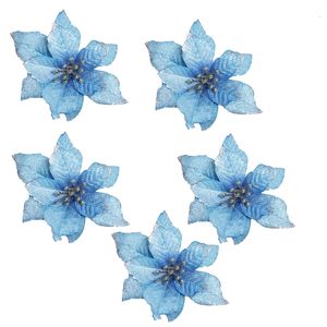 Décorations de Noël Glitter 20Pcs Arbre Ornement Fleurs De Mariage Artificielles Couronnes Ornements BLEU 221123