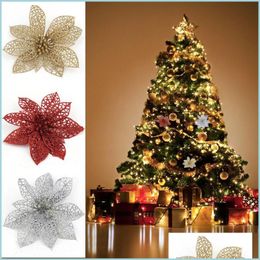 Kerstdecoraties glitter kunstmatige holle bloemen boom ornamenten feest xmas huis drop levering tuin feestelijke benodigdheden dhwyu