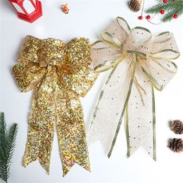 Décorations de Noël Glitter Mesh Ruban Bowknot DIY arbre de Noël suspendu pendentif grand arc pour les ornements de fête de l'année à la maison 231027