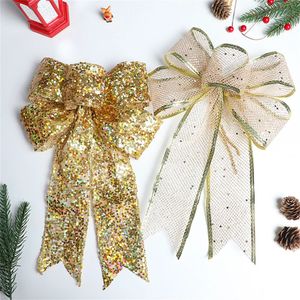 Decorações de Natal Glitter Malha Fita Bowknot DIY Árvore de Natal Pendurado Pendente Grande Arco para Casa Ano Enfeites de Festa 231027