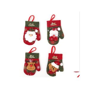 Kerstdecoraties handschoenen bestekhouder Xmas Mini Red Santa Claus Bag Party Decor Cute Gift Hat servies