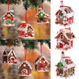 Kerstversiering Gloeiend schattig hars snoephuis met verlichting Gingerbread Man Kerstman Kerstboom Hangend Ornament Navidad