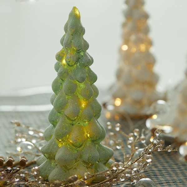 Decoraciones navideñas adorno de árbol de vidrio brillante decoración de escritorio luminoso de escritorio LED