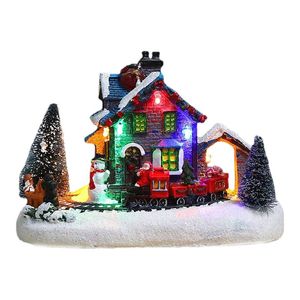 Kerstdecoraties gloeien Snow House Santa Claus Snowman Train Village Scene Resin Craft voor Homechristmaschristmaschristmas