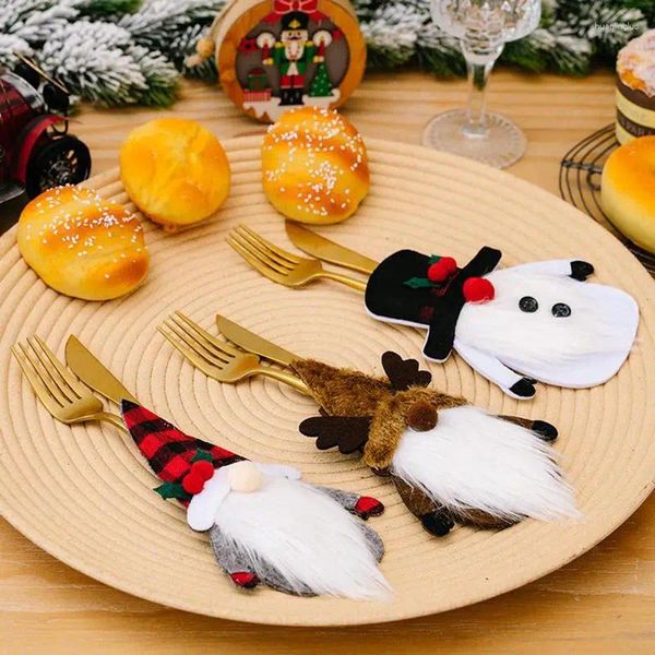 Décorations de Noël Gnome Porte-couverts Père Noël Bonhomme de neige Elk Couverts Sacs Lavable Fête Dîner Cuisine Vaisselle Décor pour la maison
